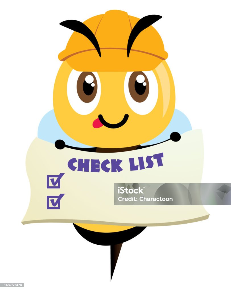 Con Ong Dễ Thương Hoạt Hình Đội Mũ An Toàn Màu Vàng Và Cầm Biển ...