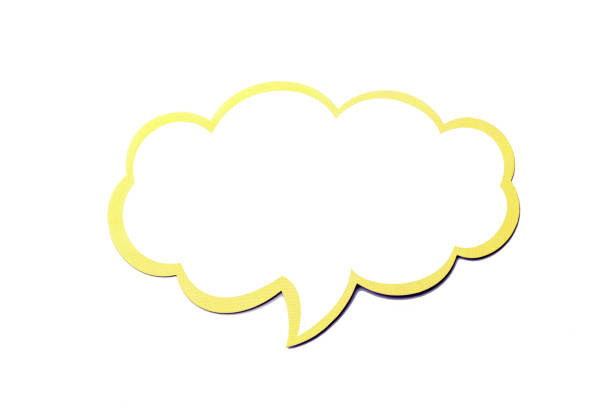 Golden speech bubble as a cloud with light yellow border isolated on empty white background. Copy space