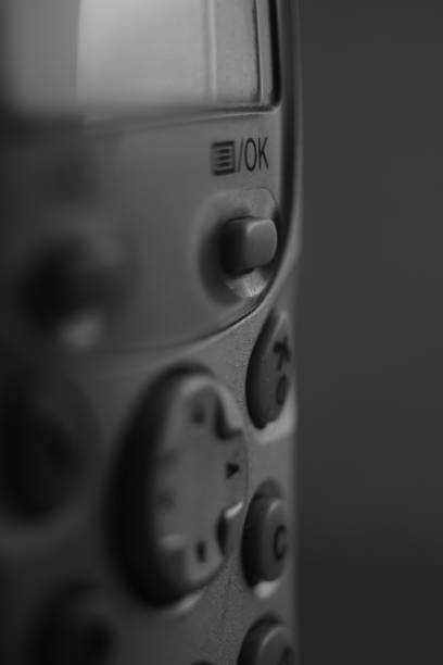 handset with buttons and joystick, close-up bw photo