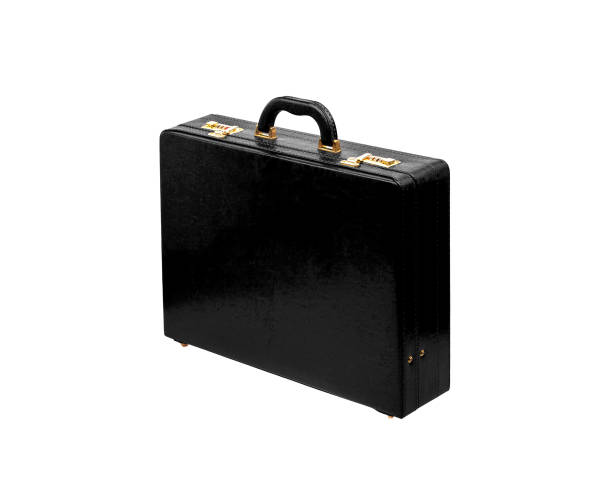 istock Brown leather suitcase with combination lock and gold locks isolated on white background. Briefcase for important business documents and papers. 1174981905