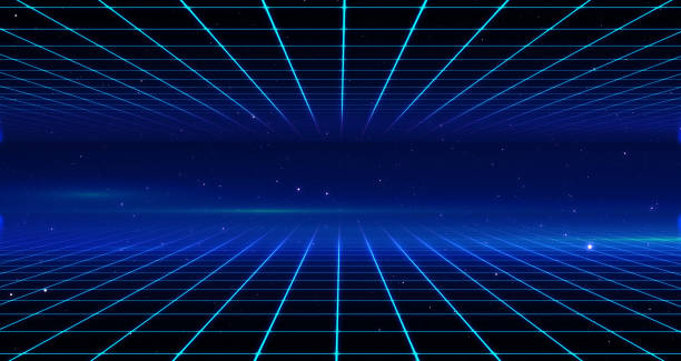 istock Retro Sci-Fi Background Futuristic Grid landscape of the 80`s. Digital Cyber Surface. Suitable for design in the style of the 1980`s. 3D illustration 1174988051