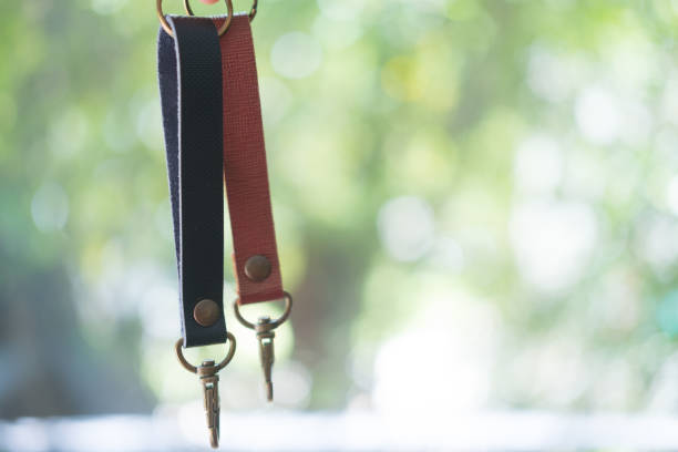 Leather Keychain with clip lock for key on nature background