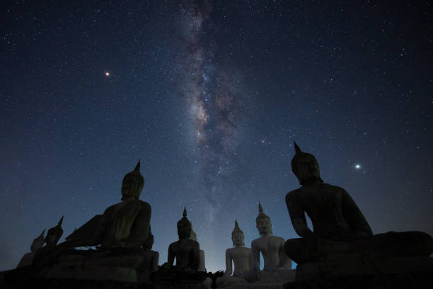 istock Buddha statue and milky way 1174988809