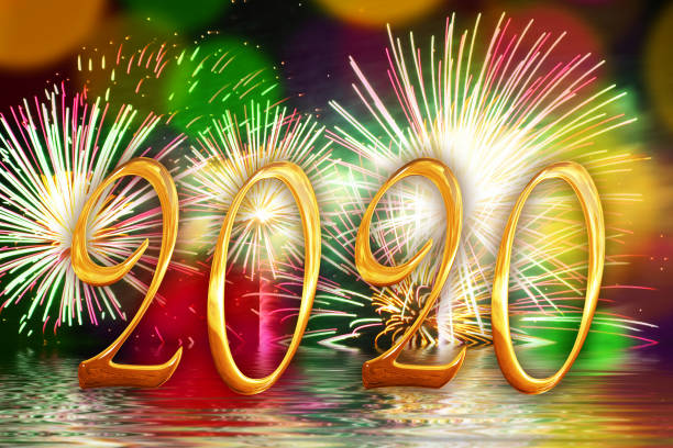 istock 2020 golden numbers, fireworks background bew year greeting card 1174990071