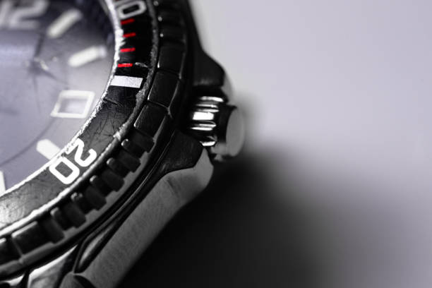 istock Diver watch case part closeup on white background. 1174993940