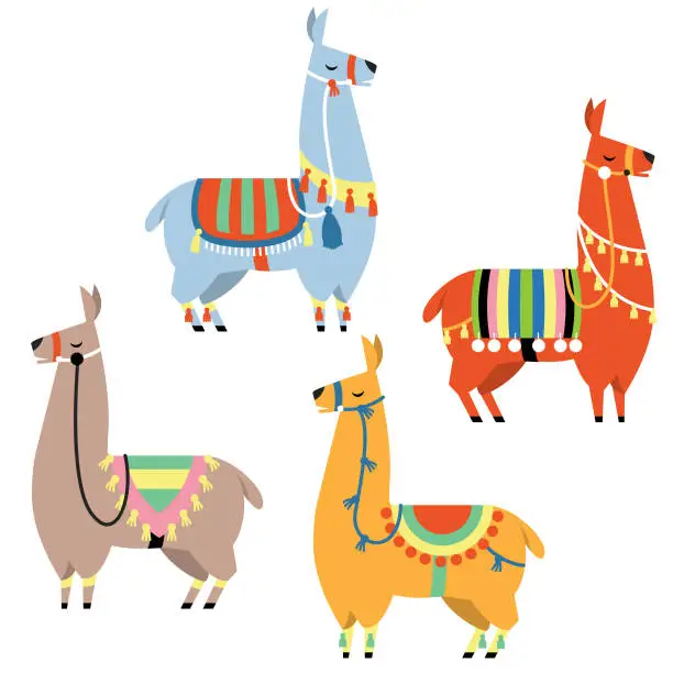 Vector illustration of Four Llamas