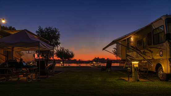 A beautiful sunset sky at a Rv park in Rio Vista , Ca. along the shore of the delta