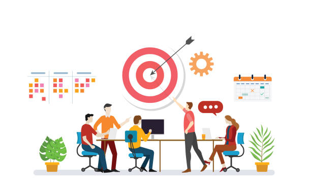 business plan target with team discussion to achieve target goals with to do list task and calendar icon - vector business plan target with team discussion to achieve target goals with to do list task and calendar icon - vector illustration business plan document stock illustrations