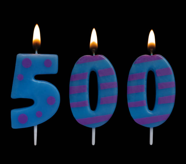 istock Burning birthday candle isolated on black, number 500 1175003177