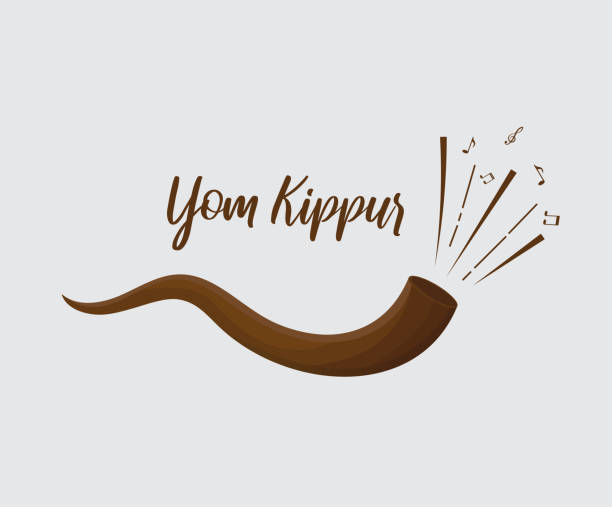 ilustraciones, imágenes clip art, dibujos animados e iconos de stock de tarjeta yom kippur con shofar. vector - yom kippur