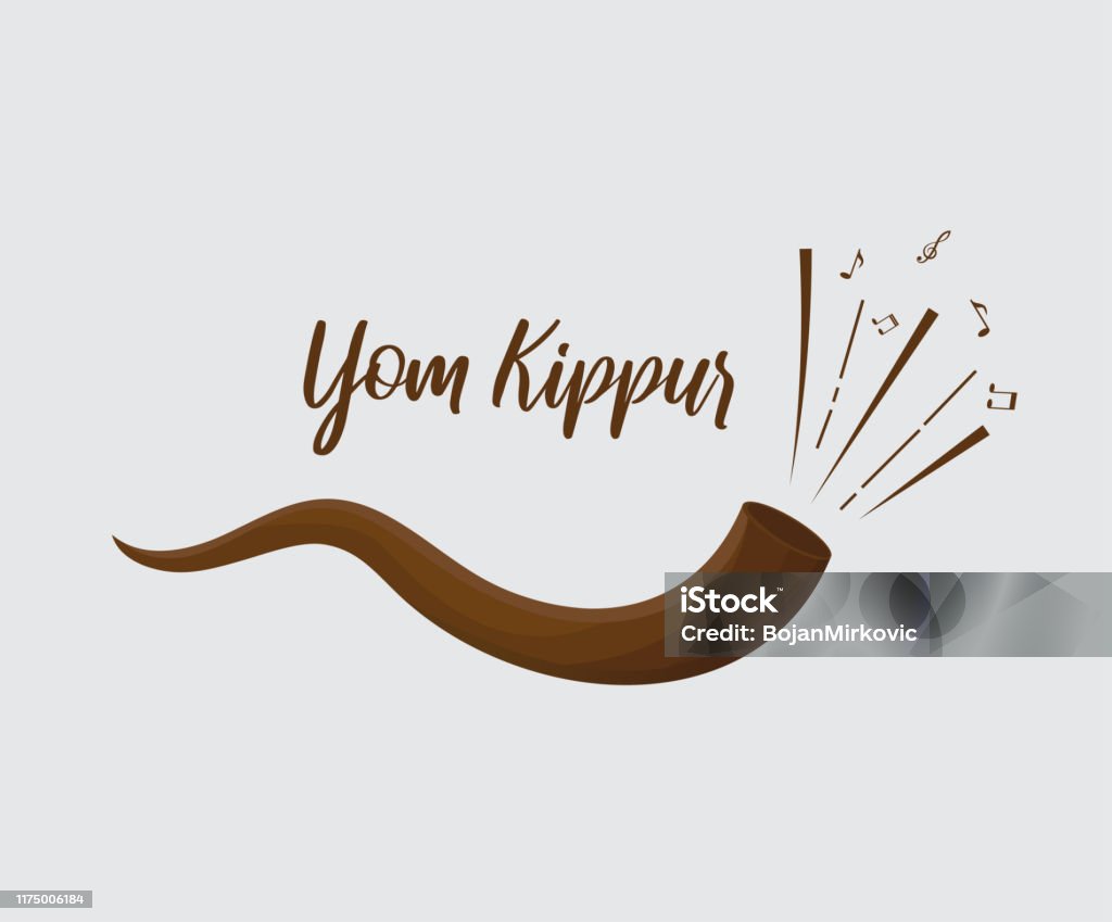 Shofar ile Yom Kippur kartı. Vektör - Royalty-free Yom Kippur Vector Art