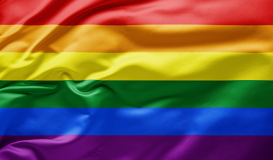 Waving Gay Pride rainbow flag