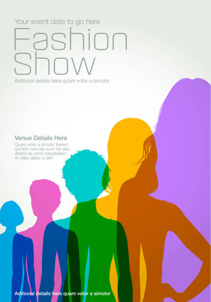 Fashion Show Poster Template Colourful overlapping silhouettes of female Fashion Models runway condition stock illustrations