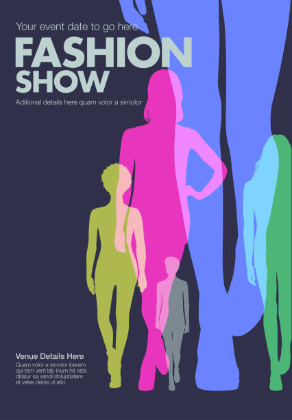 Fashion Show Poster Template Colourful overlapping silhouettes of female Fashion Models haute couture stock illustrations