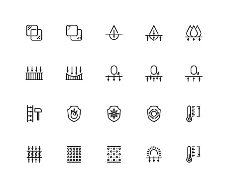 Material properties vector icon set in thin line style. Pixel perfect, 48x48 grid