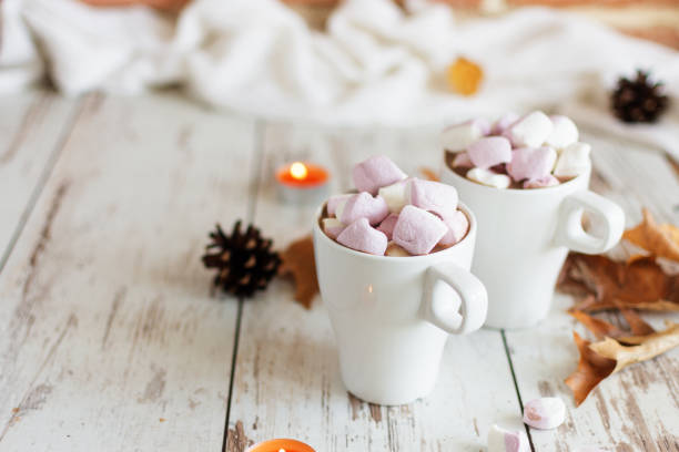 istock Hot chocolate cacao drink with marshmallows and cinnamon on wooden background. 1175013359