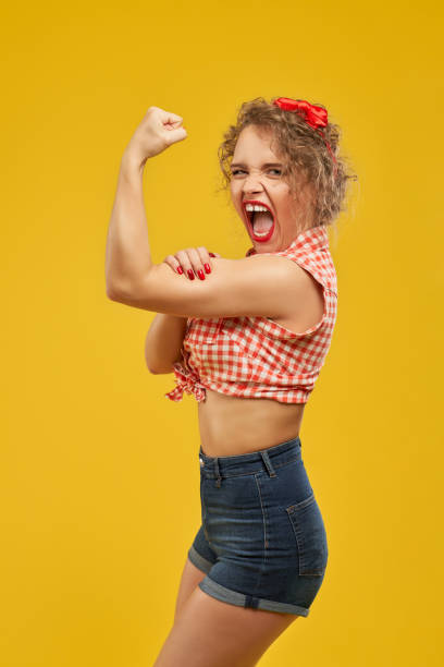 istock Strong, emotional, stylish pin up model screaming. 1175014576