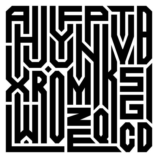 Abstract geometric pattern text design from letters Abstract black and white collage from letters. It can be used as a logo or as a t-shirt design. labyrinth tattoo stock illustrations