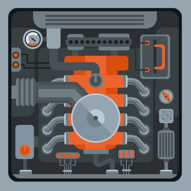 ilustrações de stock, clip art, desenhos animados e ícones de car engine top view. vehicle vector illustration. automobile infographic. motor detail - turbo diesel