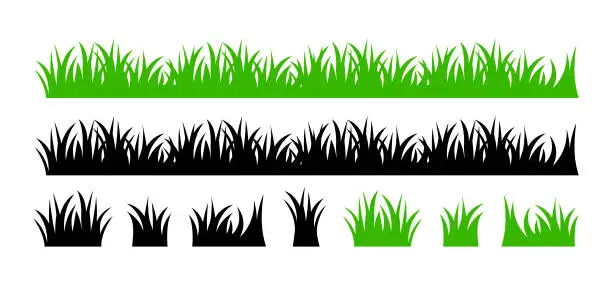 Vector illustration of Vector green grass illustration: natural, organic, bio, eco label and shape on white background.