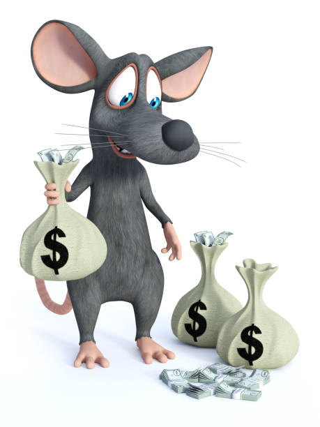istock 3D rendering of a cartoon mouse with money. 1175021690