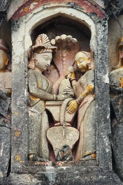 Photo of Figurines of deities moulded in stucco. Kashi Vishweshwar temple, Mahuli Sangam, Satara, Maharashtra, India