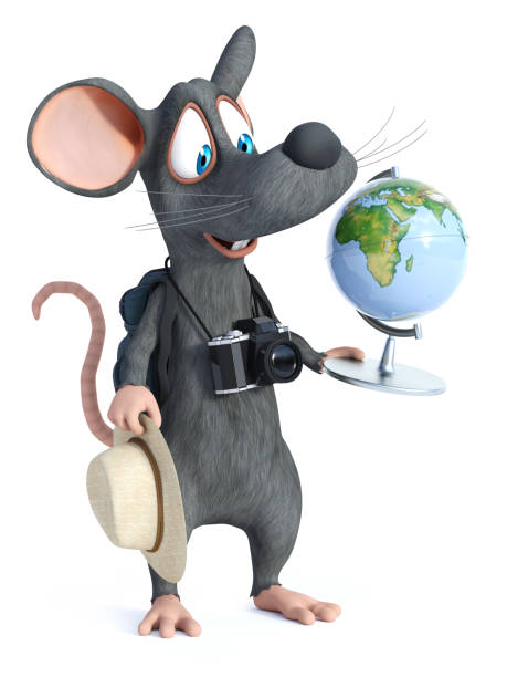 istock 3D rendering of a cartoon mouse tourist backpacking. 1175021804