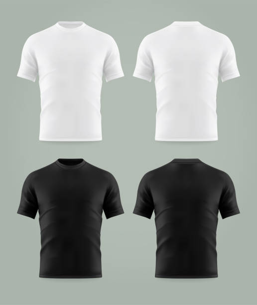 ilustrações de stock, clip art, desenhos animados e ícones de set of isolated black and white t-shirt template - white shirt