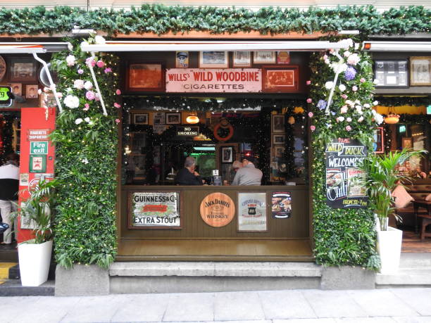 11th September 2019, Dublin, Ireland. The outside of the Wild Duck Theatre Bar in Sycamore St, Temple Bar, with vintage signs and advertising on the external walls.