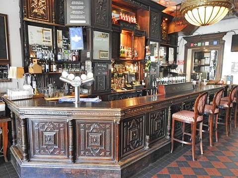 11th September 2019, Dublin, Ireland. The bar upstairs in J M Sweetman's pub, Burgh Quay, Dublin city centre.
