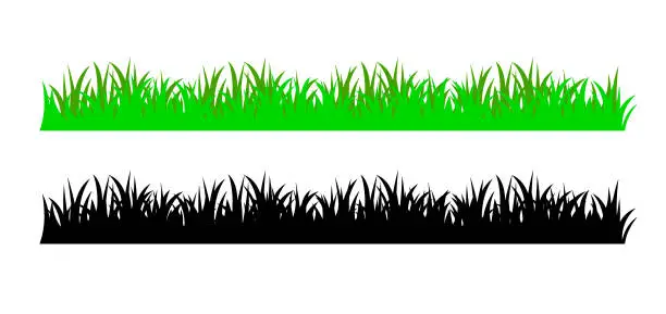 Vector illustration of Vector green grass illustration: natural, organic, bio, eco label and shape on white background.