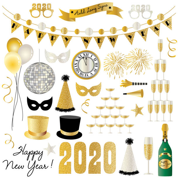 illustrazioni stock, clip art, cartoni animati e icone di tendenza di grafica di capodanno 2020 - new year eve