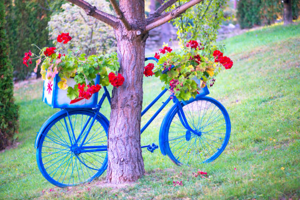 Ornamental bicycle with flowers on it