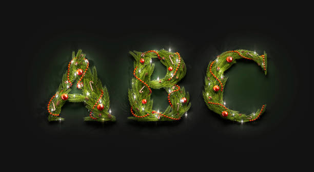 istock Decorative A B C letters, new year font mockup in darkness 1175024796