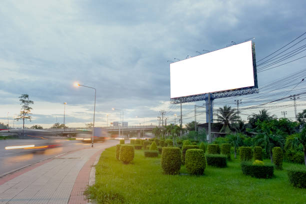 street long exposure with blank billboard white on road curve. - highway street road speed imagens e fotografias de stock