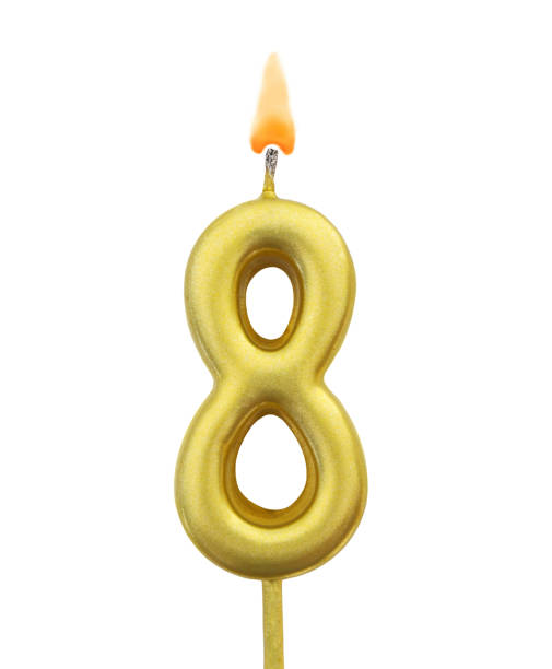 istock Golden birthday candle isolated, number 8 1175025285