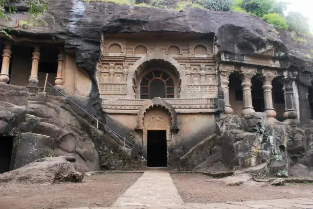 Cave 19 : Facade of Vihara of Pandavleni Cave. Nasik, Maharashtra, India.