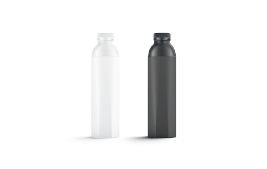 Blank black and white water bottle mockup set, isolated