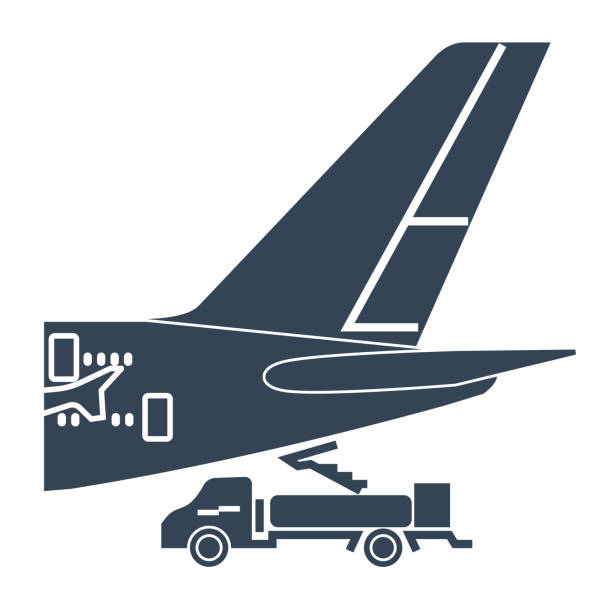 black icon airplane on service, maintenance vector art illustration