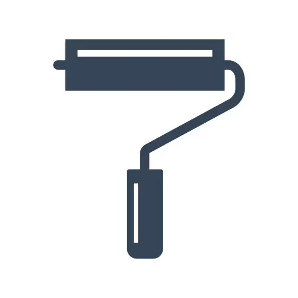 Vector illustration of black icon paint roller, construction, repair