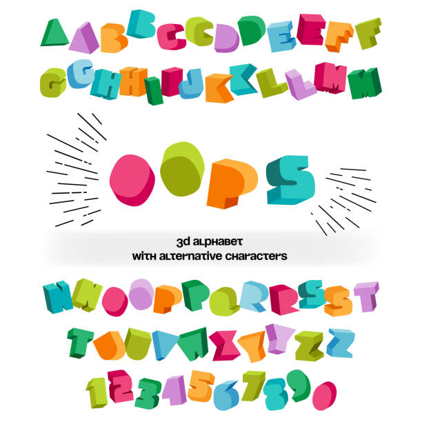 ilustrações de stock, clip art, desenhos animados e ícones de colorful fun font like toy bricks. - people group of objects three dimensional shape abstract