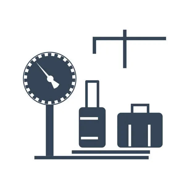 Vector illustration of black icon baggage, luggage on scales