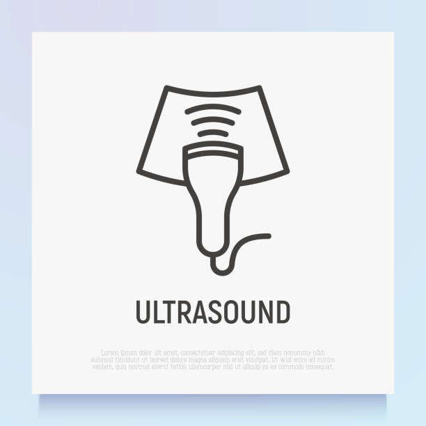 Ultrasound thin line icon. Medical equipment for health diagnostic. Modern vector illustration for laboratory service. Ultrasound thin line icon. Medical equipment for health diagnostic. Modern vector illustration for laboratory service. ultrasound photos stock illustrations
