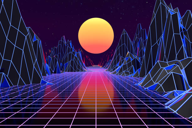 istock 3d background Illustration Inspired by 80's Scene synthwave and retrowave. 1175030432