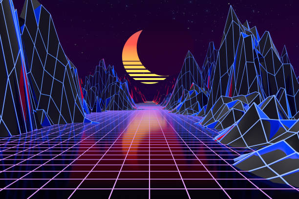 istock 3d background Illustration Inspired by 80's Scene synthwave and retrowave. 1175030582