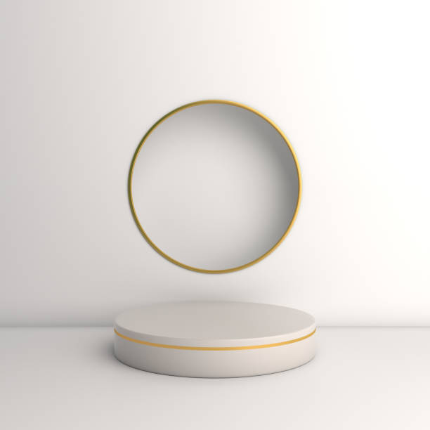 istock White and gold round podium pedestal on studio lighting minimal background. Design creative concept product display mock up. 1175031669