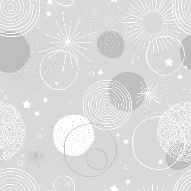 Fun and elegant New Years firework seamless pattern - hand drawn abstract doodles circles - great for New Years prints, invitations, textiles, wallpapers, banners - vector surface design Fun and elegant New Years firework seamless pattern - hand drawn abstract doodles circles - great for New Years prints, invitations, textiles, wallpapers, banners - vector surface design fun background stock illustrations