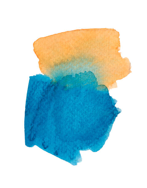 istock Orange and blue watercolor shape isolated on white background. Hand drawn paintbrush swabs raster illustration. 1175033016