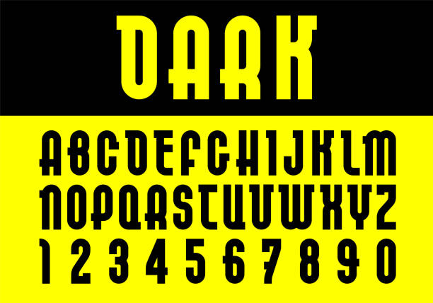 istock Dark font. Trendy alphabet, black vector letters on a yellow background. 1175033771