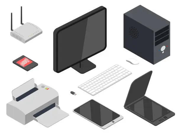 Vector illustration of Computer devices realistic illustrations set